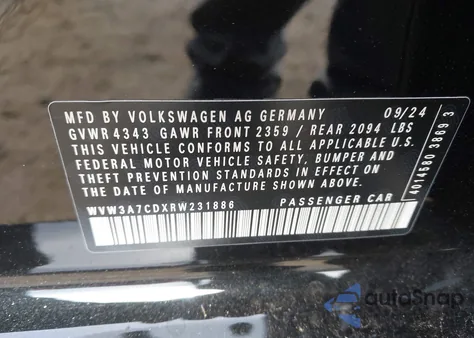 2024 Volkswagen Golf Gti 2.0T Se z USA, uszkodzony, nr VIN WVW3A7CDXRW231886